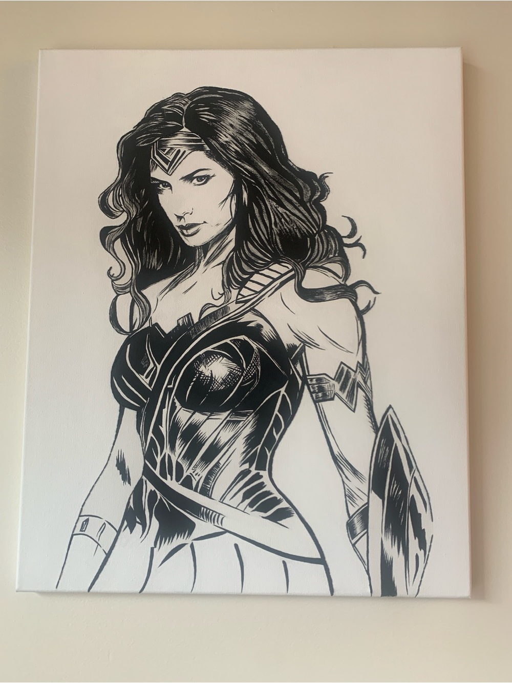 Monochrome Heroine Canvas Art - Black & White Warrior Illustration
